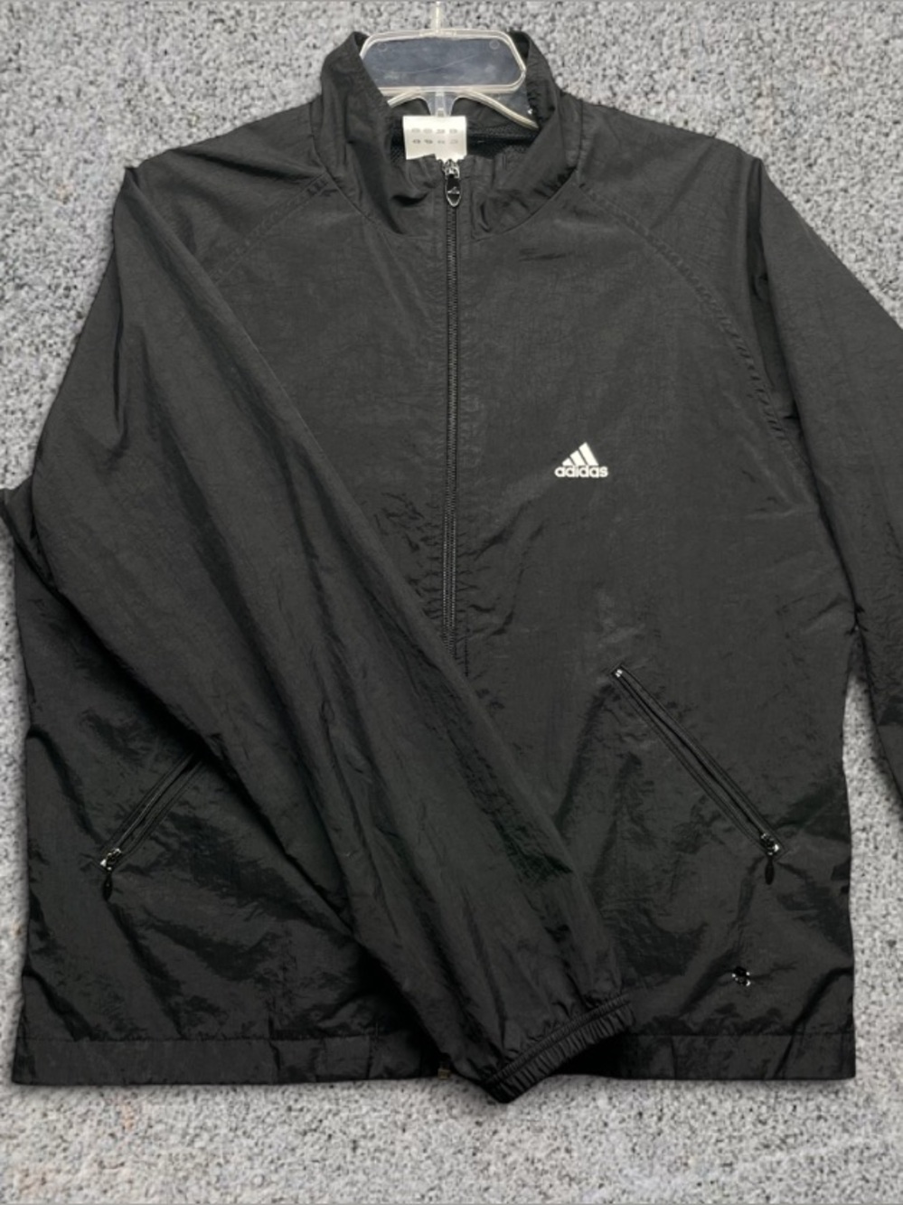 Vintage Adidas Womens Large Possibly XL Black Windbreaker Jacket 3 Stripe Y2K